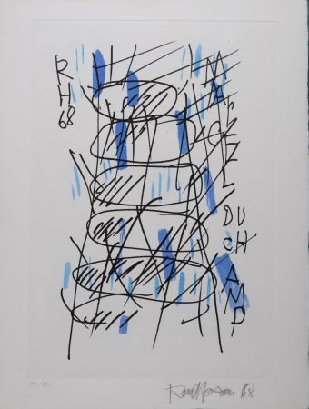 Гравюра Hausmann - Hommage à Marcel Duchamp, 1971 - Hand-signed