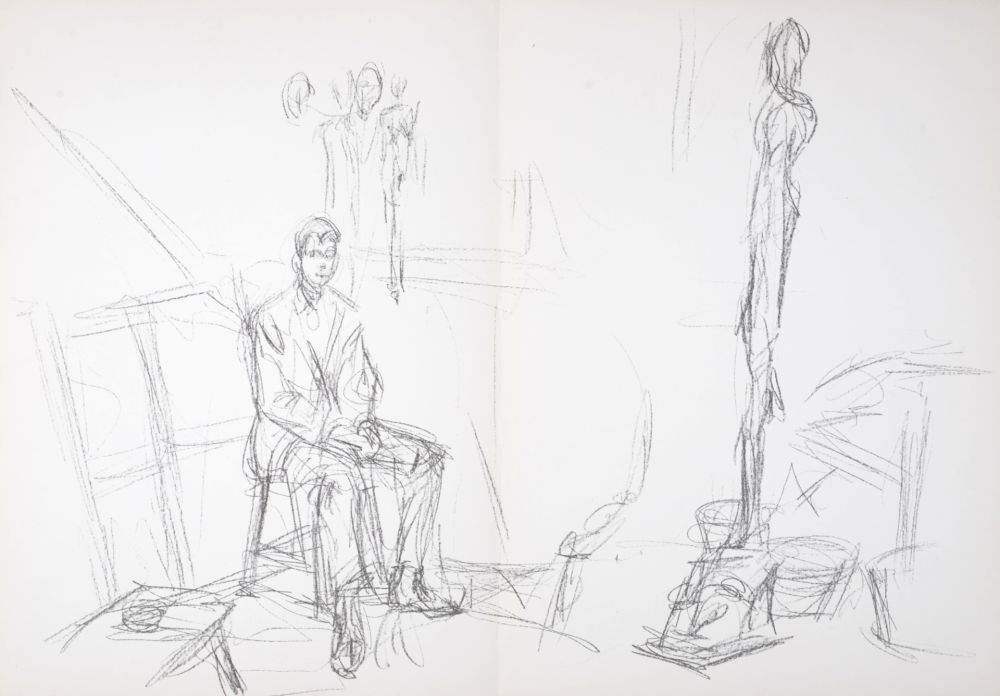 Литография Giacometti - Homme assis et sculptures, 1961