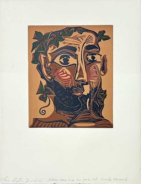 Линогравюра Picasso - Homme barbu couronné de vignes