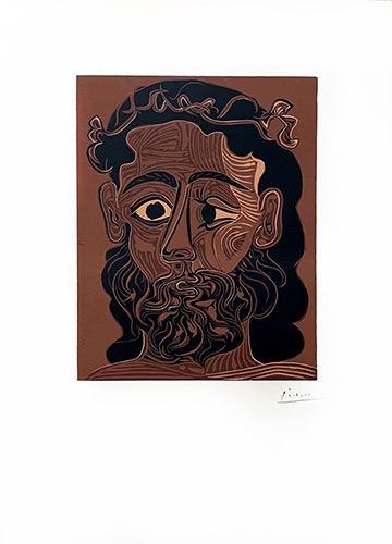 Линогравюра Picasso - Homme barbu couronné de vignes