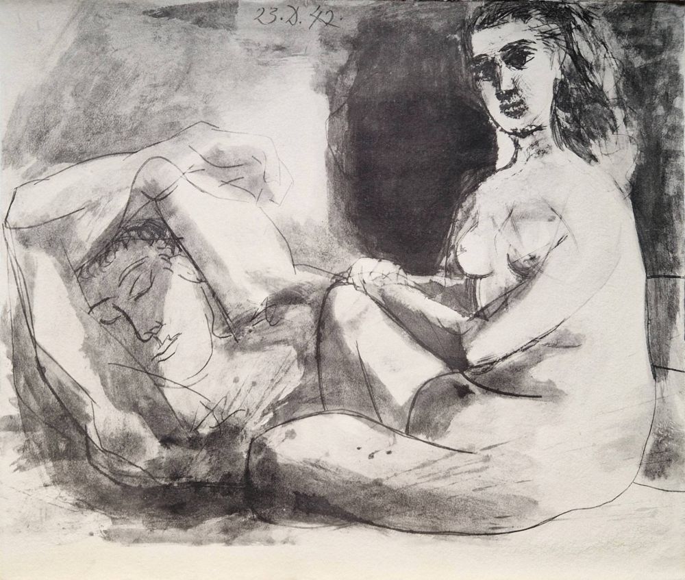 Трафарет Picasso - Homme couché et femme assise