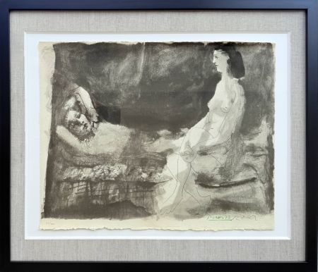Литография Picasso - Homme couché et femme assise