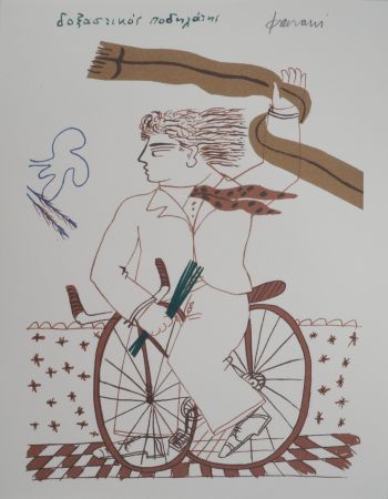 Литография Fassianos - Homme élégant à vélo