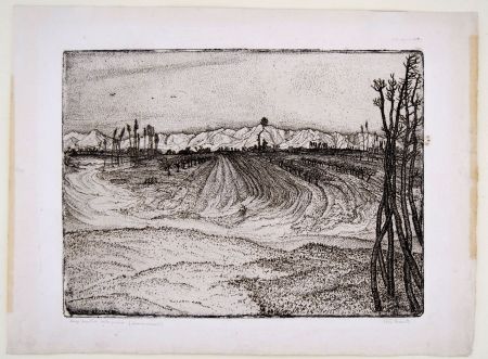 Гравюра Bozzetti -  I CAMPI DEVASTATI DALLA PIENA (The fields devastated by the flood), second version. 
