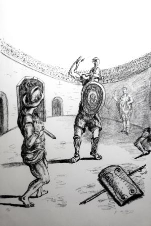 Литография De Chirico - I gladiatori in bianco e nero