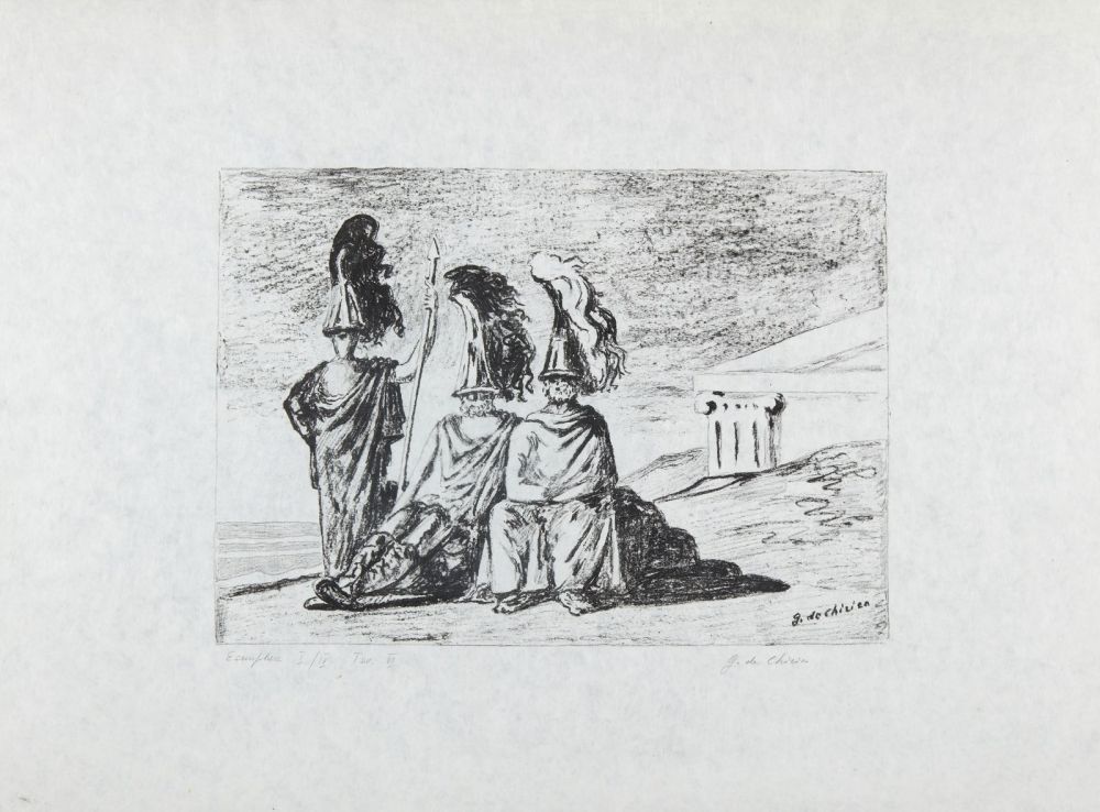 Литография De Chirico - I guerrieri di ritorno da Troia