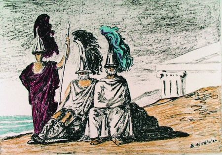 Литография De Chirico - I guerrieri di ritorno da Troia