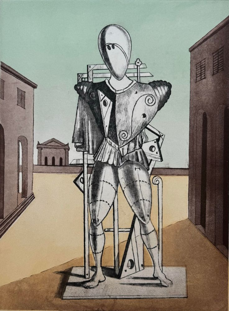 Офорт De Chirico - Il trovatore nella piazza