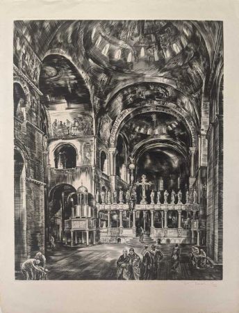 Офорт Decaris - Intérieur de Saint-Marc I (Venise) / Interior of St. Mark's, Venice