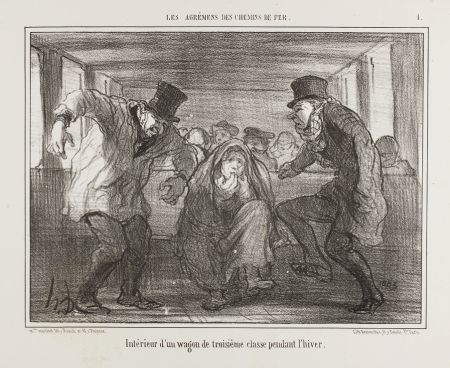 Литография Daumier - Intérieur d’un wagon de troisième classe pendant l’hiver
