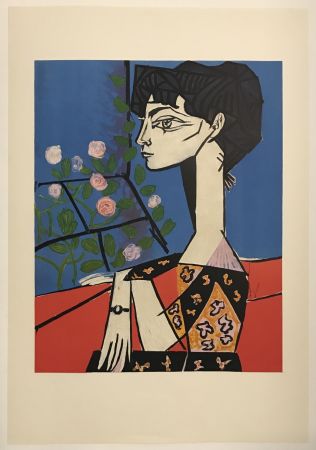 Литография Picasso - Jacqueline avec fleurs