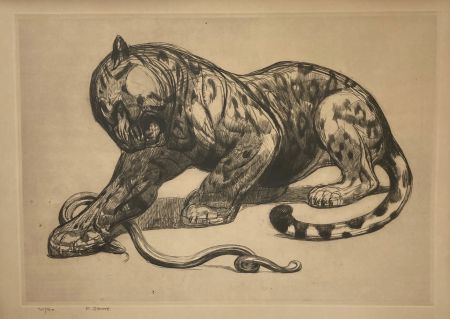 Гравюра Jouve - Jaguar et serpent