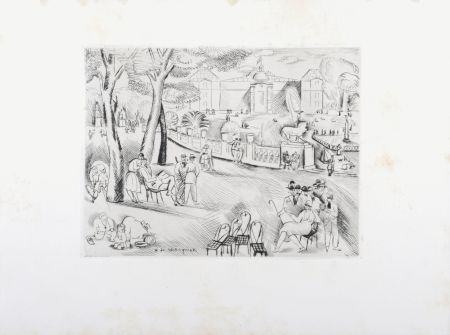 Гравюра Waroquier - Jardin du Luxembourg