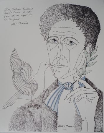 Литография Marais  - Jean Cocteau à la colombe et au rameau, Homme de Paix