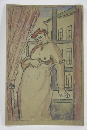Нет Никаких Технических Lébédeff  - Jean Lébédeff (1884-1972). Femme à la fenêtre. Encre et aquarelle.