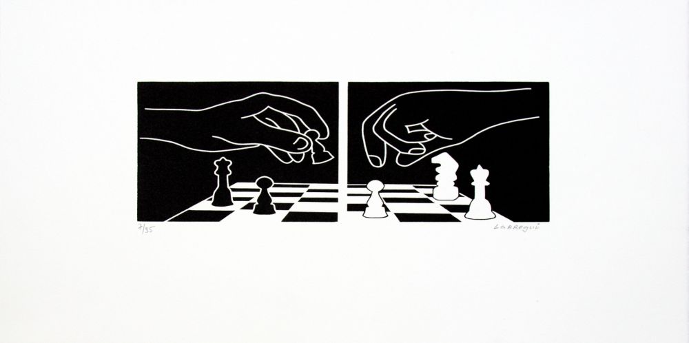 Линогравюра Larregui - Jeu d' échecs