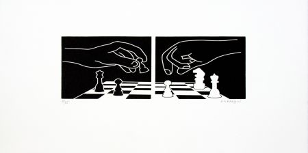 Линогравюра Larregui - Jeu d' échecs