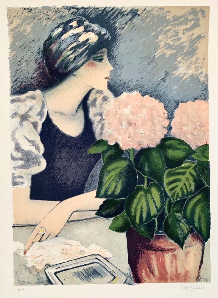 Литография Cassigneul  - Jeune Femme au Hortensia