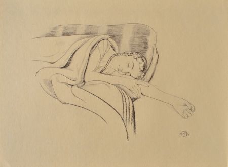 Гравюра Sauer - Jeune femme dormant