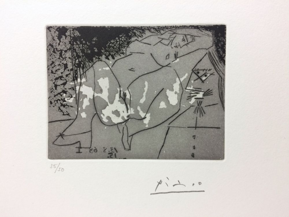 Гравюра Picasso - Jeune femme et « mousquetaire ». Aquatinte. 1968. 