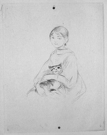 Гравюра Сухой Иглой Morisot - Jeune fille au chat