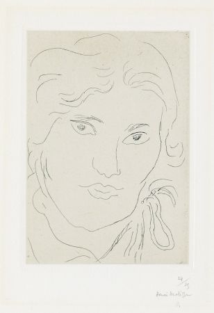 Гравюра Matisse - Jeune fille de face, flot de ruban sur l'épaule gauche
