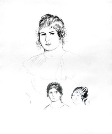 Литография Renoir - Jeune fille en buste et etudes de têtes (ou Gabrielle) [Three Sketches of Faces, Gabrielle]