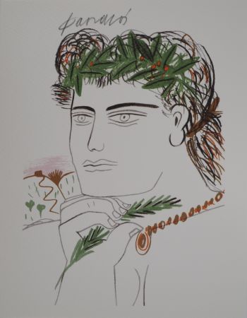 Литография Fassianos - Jeune homme à la couronne d'olivier