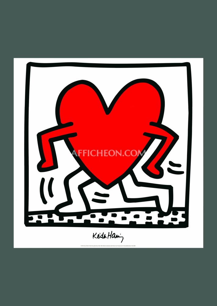 Литография Haring - Keith Haring: 'Untitled (Red Running Heart)' 1988 Offset-lithograph