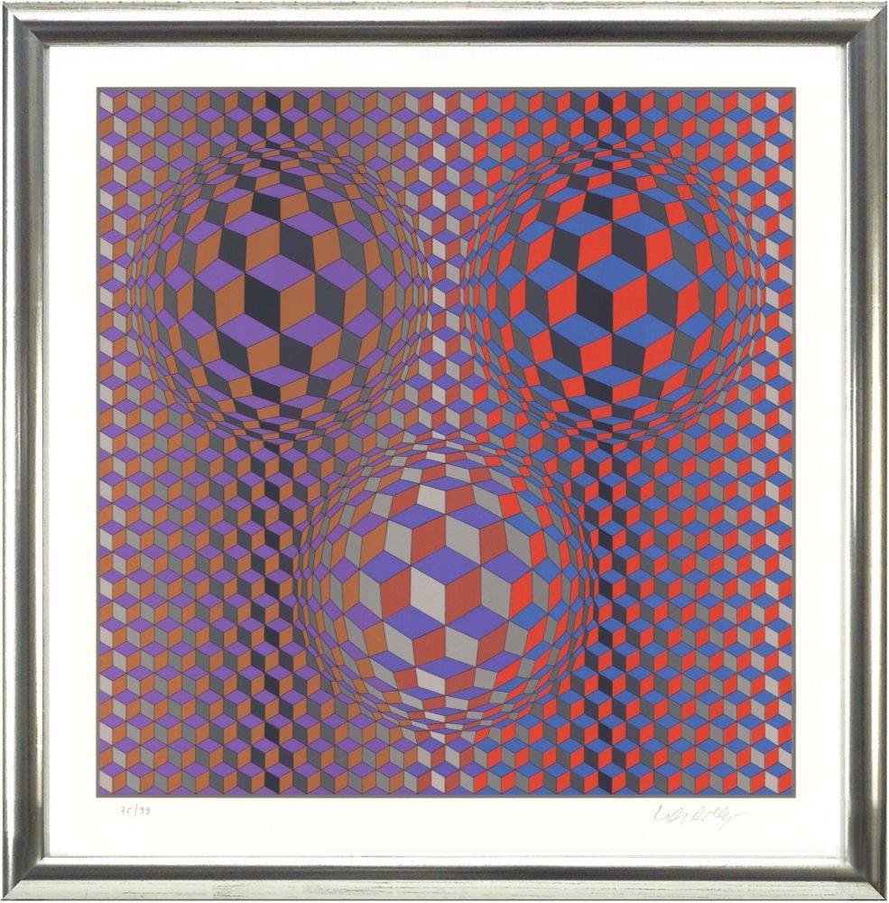 Литография Vasarely - Komposition in Rot und Violett
