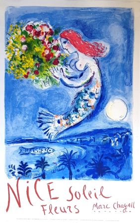 Литография Chagall - La Baie des Anges Nice Soleil Fleurs