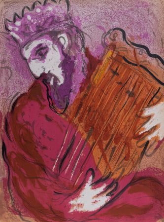 Литография Chagall - La Bible : David à la harpe, 1956