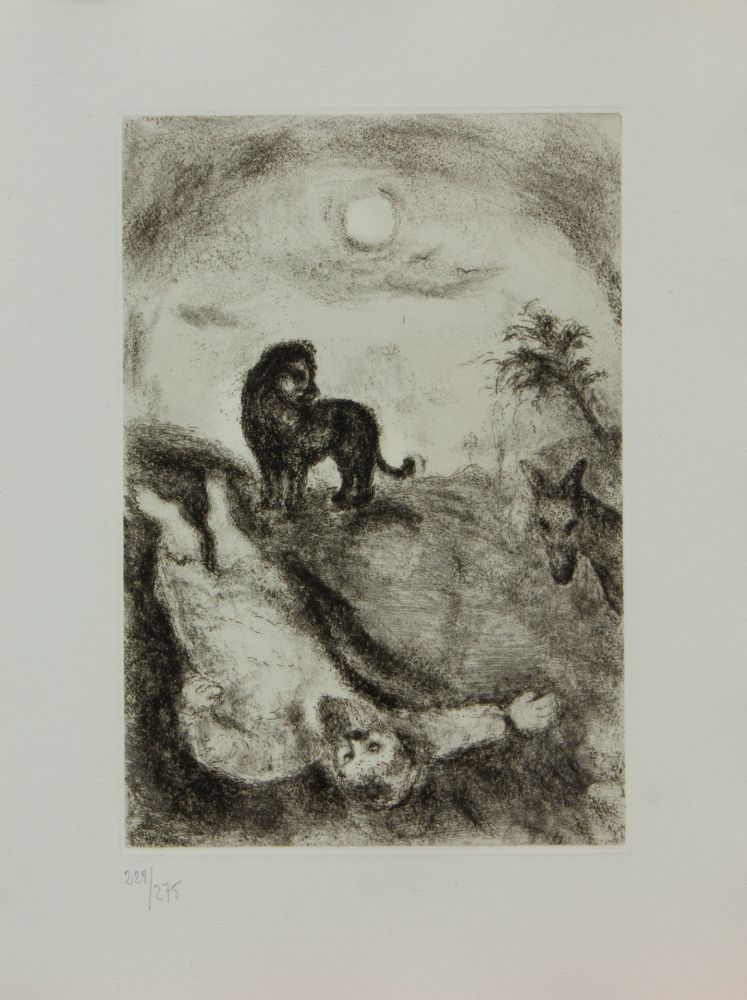 Гравюра Chagall - LA BIBLE ( PROPHETE TUE PAR UN LION )