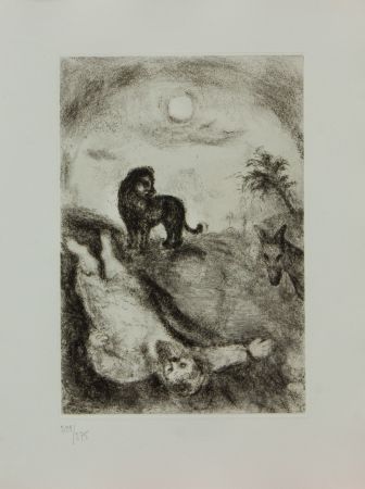 Гравюра Chagall - LA BIBLE ( PROPHETE TUE PAR UN LION )