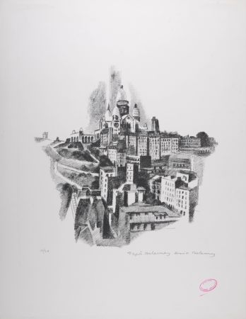Литография Delaunay - La Butte Montmartre et le Sacré-Coeur, 1969