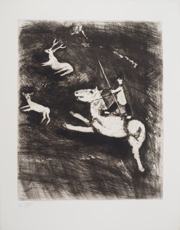 Гравюра Chagall - La chevauchée (Le cheval s'étant voulu venger du cerf)
