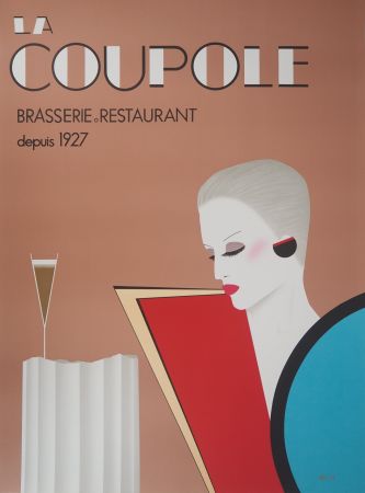 Литография Razzia - La Coupole : Femme à la coupe de Champagne