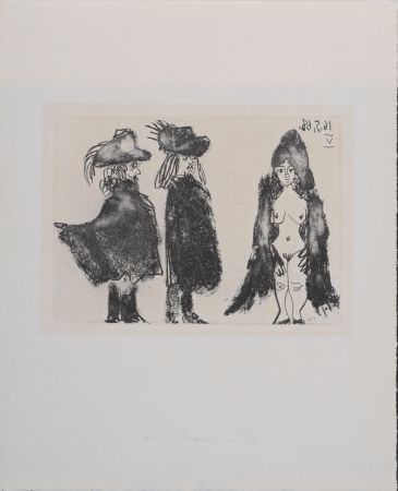 Гравюра Picasso - La Célestine - Cavalerie, son valet et jeune fille, 1971