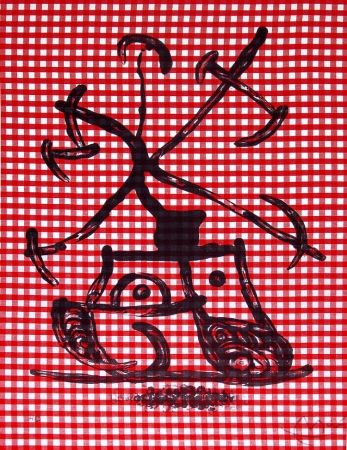 Литография Miró - La Dame aux damiers (Lady with Checkers), 1969