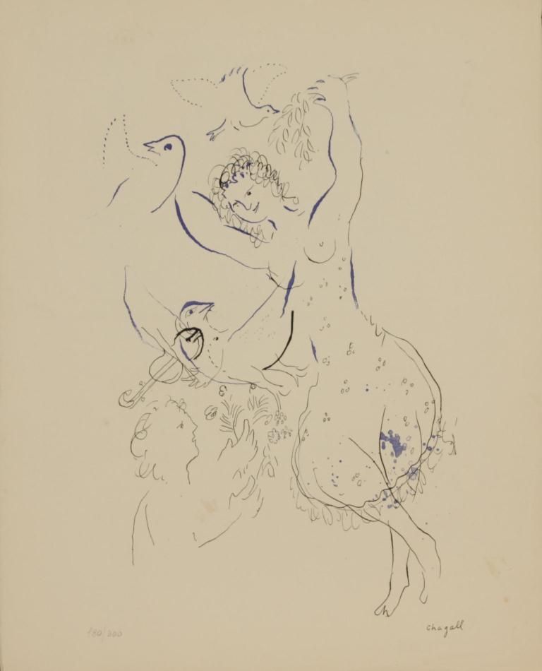 Литография Chagall - LA DANSEUSE AUX OISEAUX