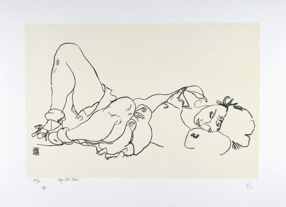 Литография Schiele -  La femme allongée, 1918 | Reclining woman, 1918 (Liegende)