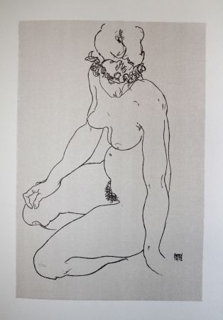 Литография Schiele - LA  FILLE A GENOUX / THE GIRL ON THE KNEES (Edith Harms) - Lithographie / Lithograph - 1913