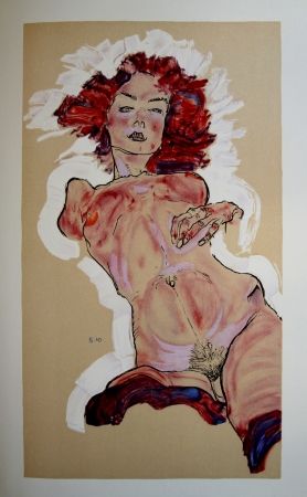 Литография Schiele - LA FILLE AU CHEVEUX ROUGES / RED-HAIRED GIRL - Lithographie / Lithograph - 1913