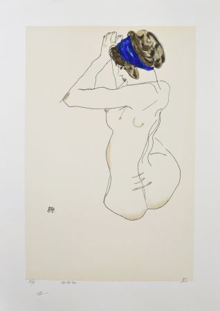 Литография Schiele - La fille au turban bleu, 1912 / The girl with blue headband, 1912