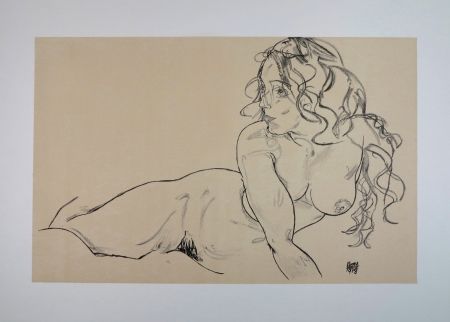 Литография Schiele - LA FILLE AUX LONG CHEVEUX / THE GIRL WITH LONG HAIR - 1918