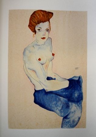 Литография Schiele - LA FILLE EN ROBE BLEUE / THE GIRL IN THE BLUE DRESS - Lithographie / Lithograph - 1911