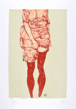 Литография Schiele - La fille en rouge, 1913 | The girl in red, 1913