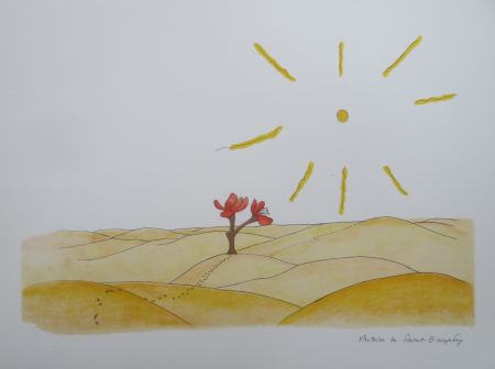 Литография Saint-Exupéry - La fleur dans le désert