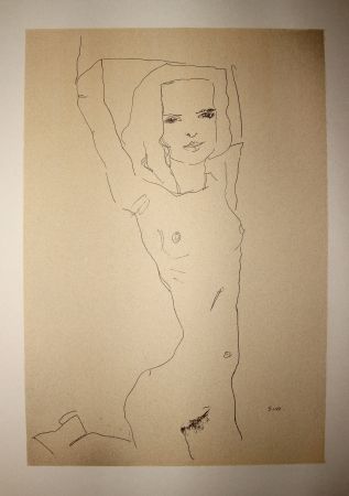 Литография Schiele - LA JEUNE FILLE NUE / THE NUDE YOUNG GIRL - Lithographie / Lithograph - 1910