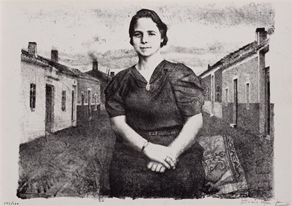 Литография López Garcia - La madre del artista en Tomelloso